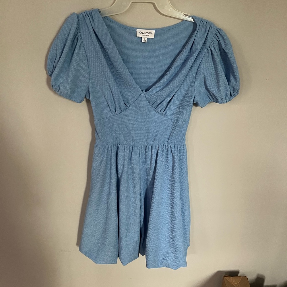 Rolla Coster Sky Blue Textured Bubble Hem Dress